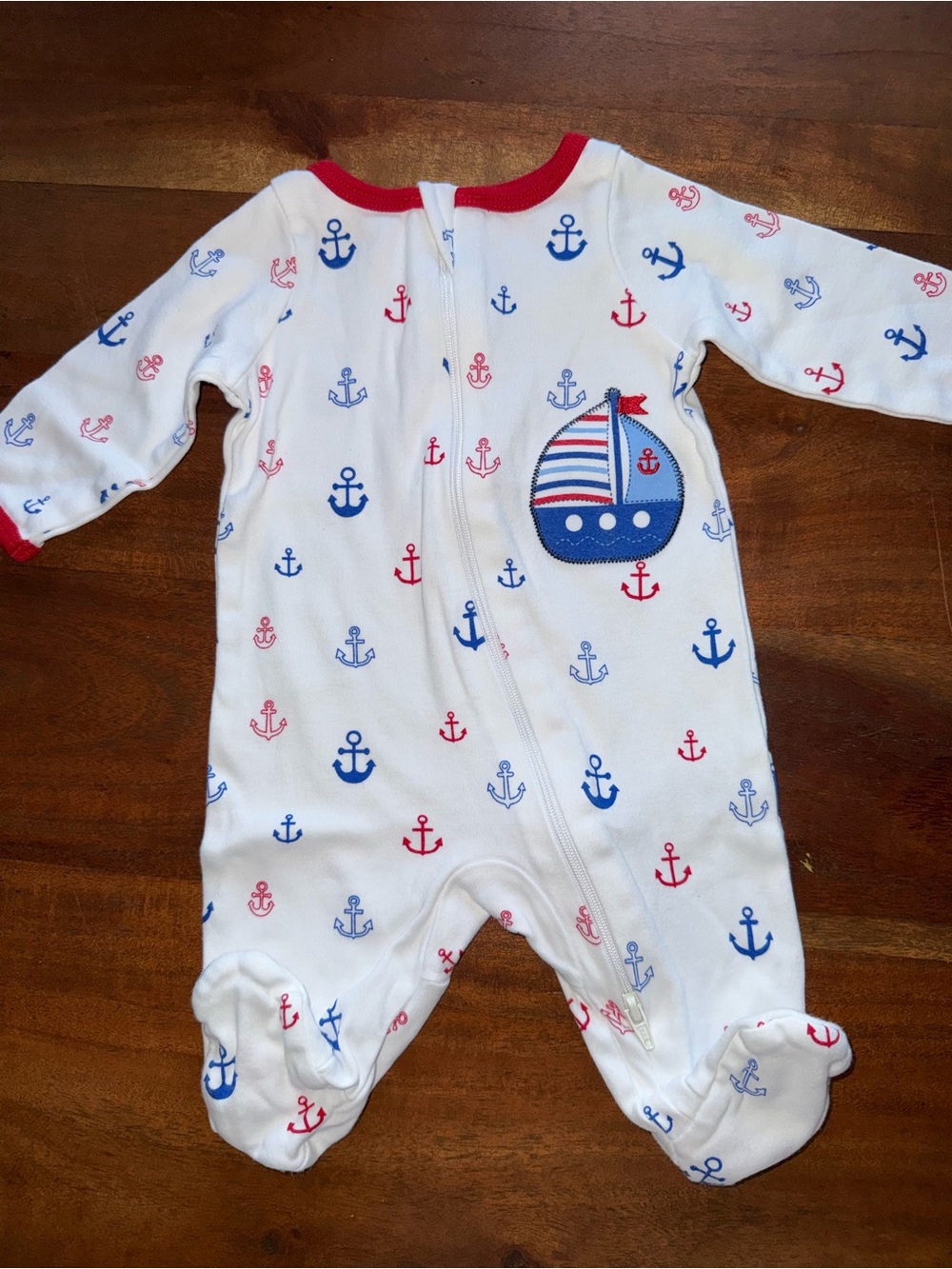 Wonder Nation White Nautical Anchor Footed Pajamas Red Blue Sailboat Newborn
